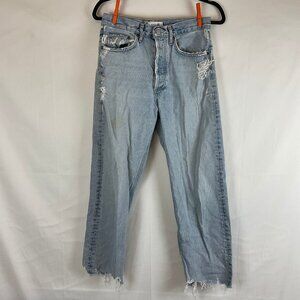 Agolde 90s Crop Denim Jeans Light Wash Blue Distressed Destroyed Straight Leg
